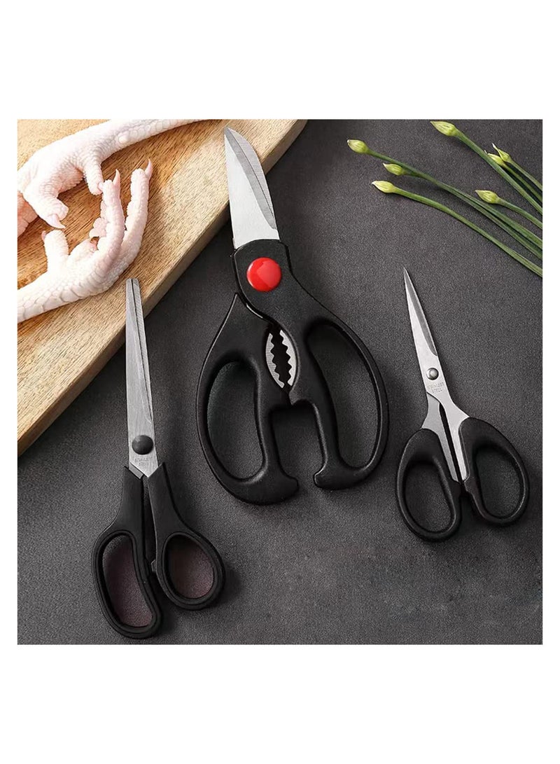Kitchen Scissors Set, Kitchen Scissors with Sharp Stainless Steel Blades and Soft Handles, Include One Poultry Shears and Two Different Sizes of Cooking Scissors, Perfect Kitchen Partner