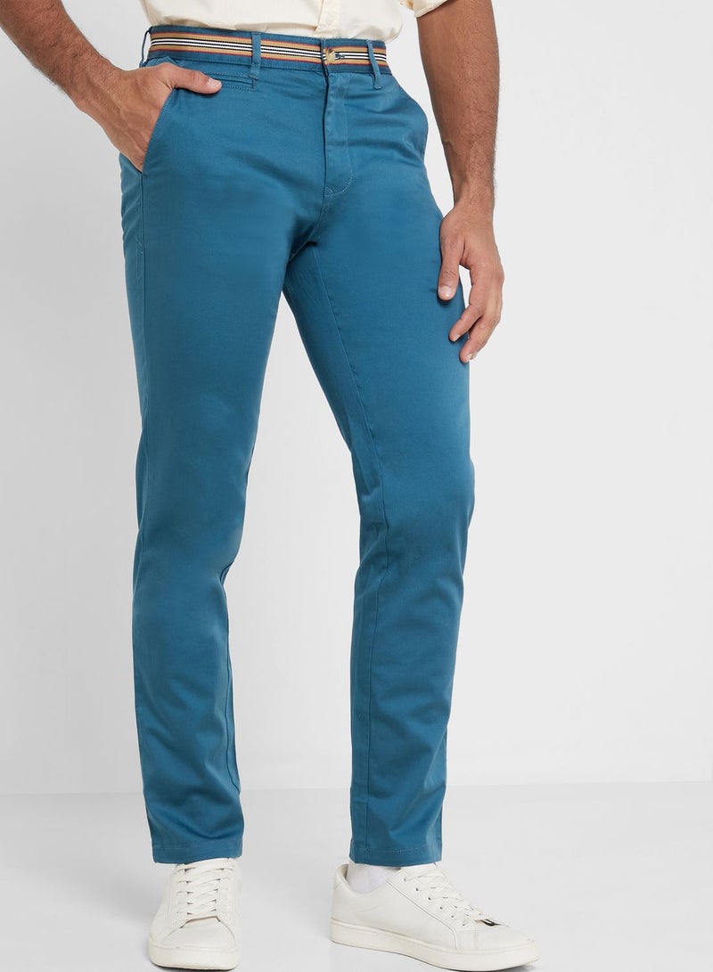 Thomas Scott Men Blue Cotton Slim Fit Chinos Trousers