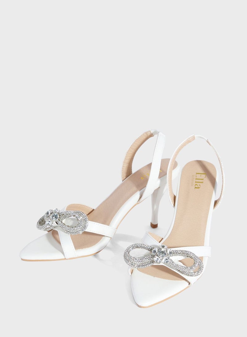 Sling Back Sandal With Diamante Bow