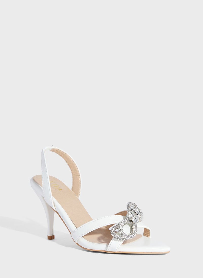 Sling Back Sandal With Diamante Bow