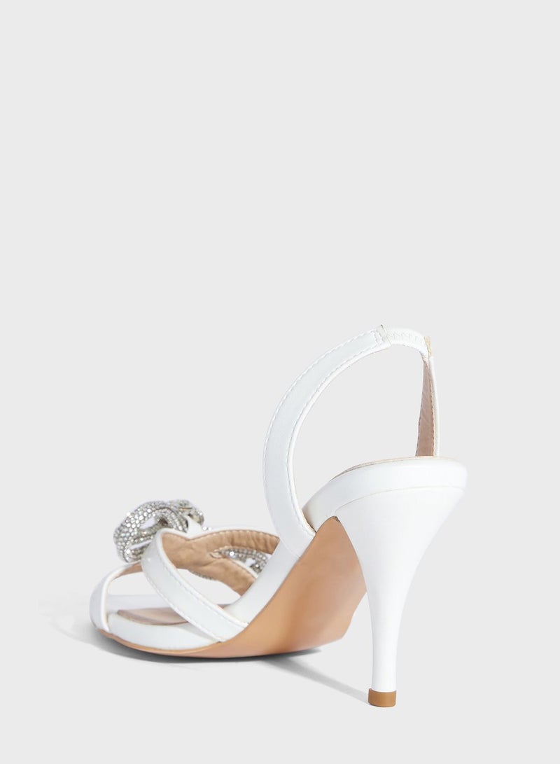 Sling Back Sandal With Diamante Bow