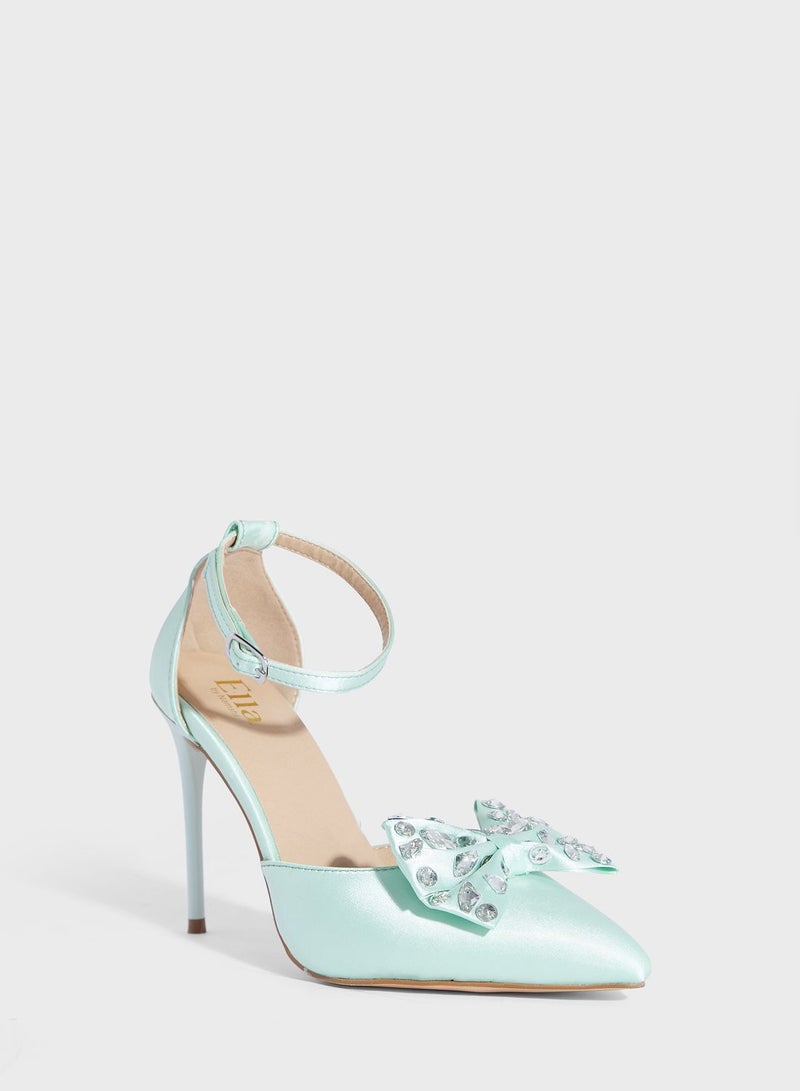 Satin High Heel  Pump With Bow