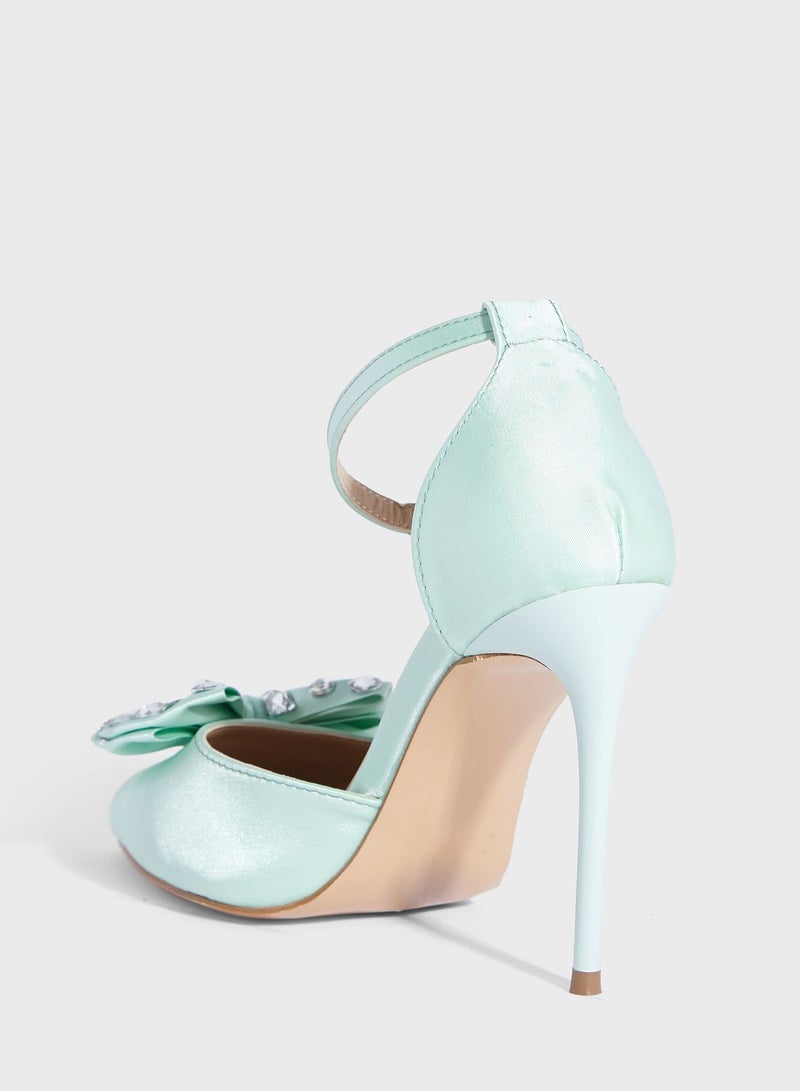 Satin High Heel  Pump With Bow