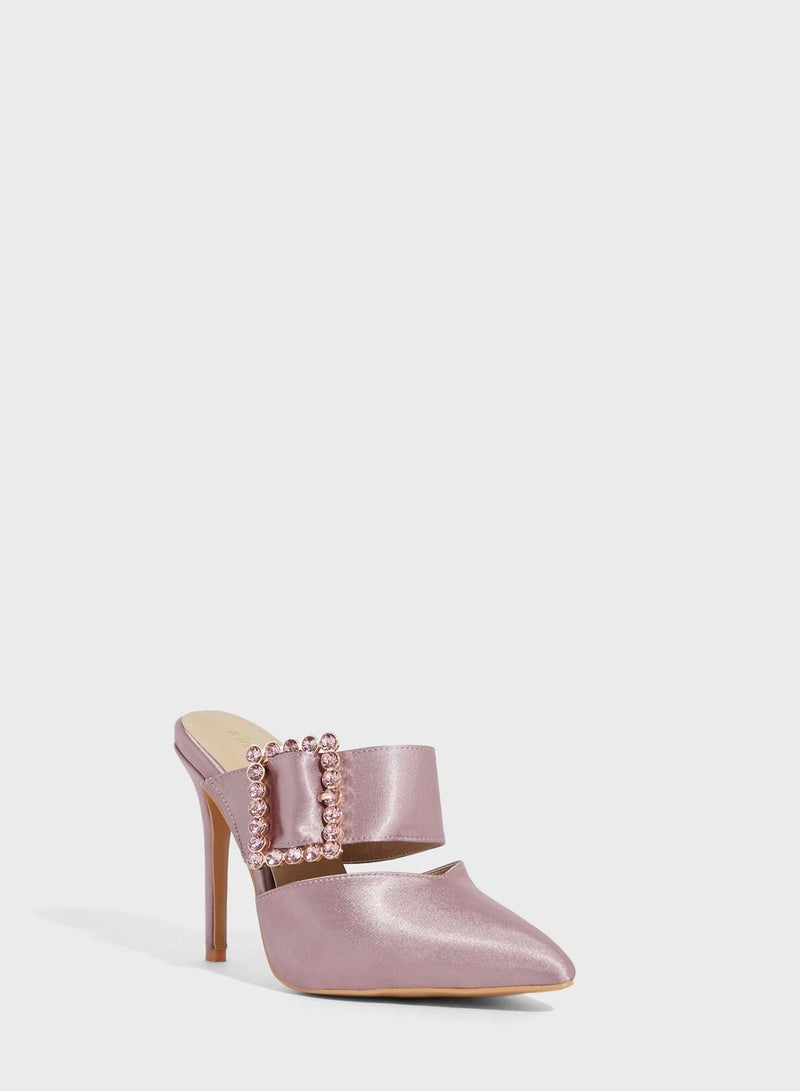 Jewelled Buckle Satin Slip On Pump