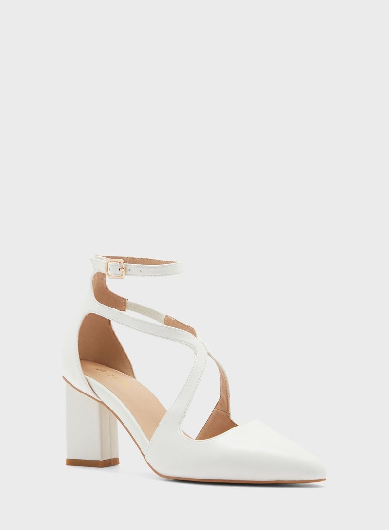 Criss Cross Block Heel Pointed Pump