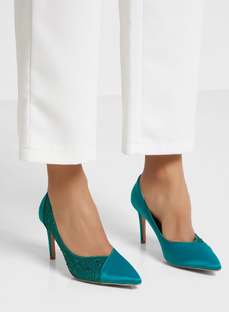 Diamante Colour Block Pointed Pump