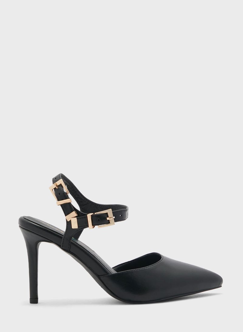 Buckle Detail Ankle Strap Pointed Pump