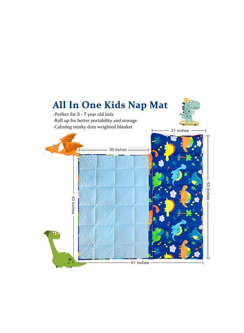 Extra Long Toddler Nap Mat, Sleeping Bag for Kids with Removable Pillow for Preschool, Daycare, and Sleepovers