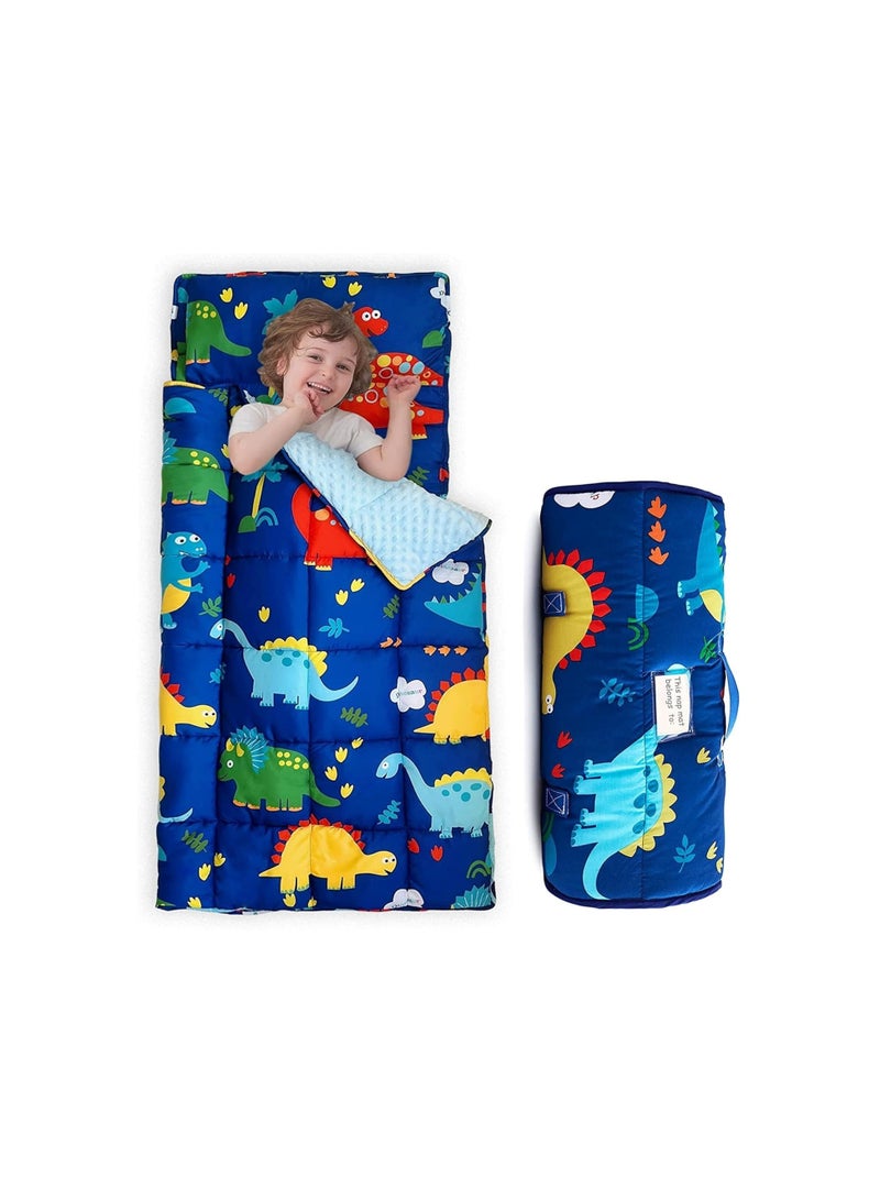 Extra Long Toddler Nap Mat, Sleeping Bag for Kids with Removable Pillow for Preschool, Daycare, and Sleepovers