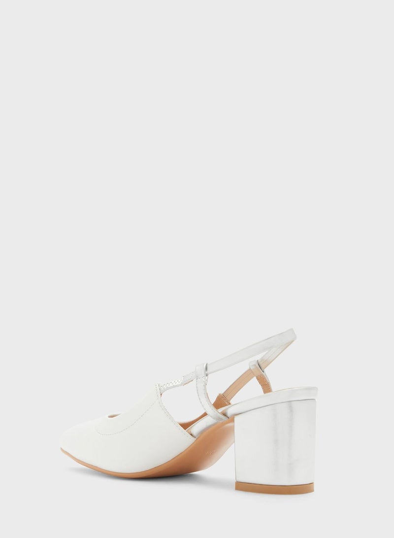 Colourblock Block Heel Slingback Pointed Pump