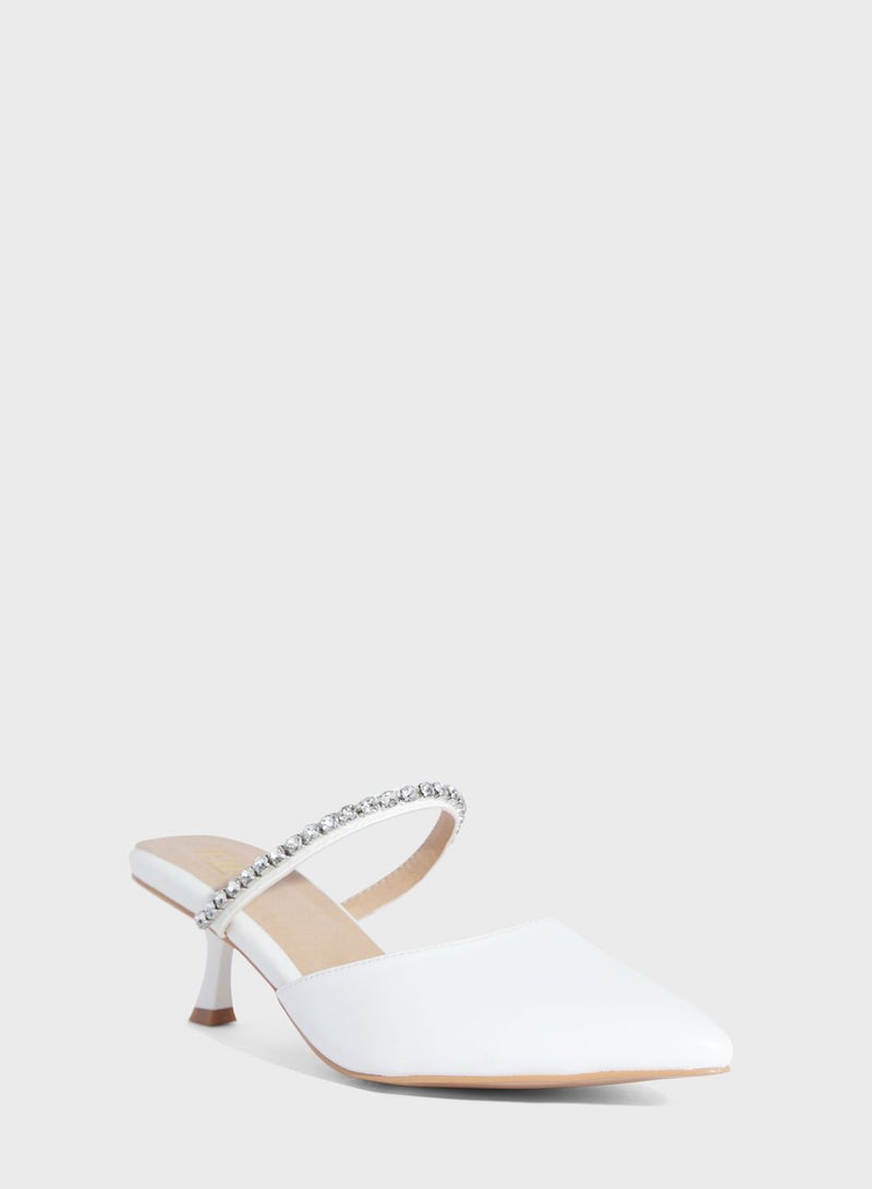 Low Heel Diamante Strap Mule