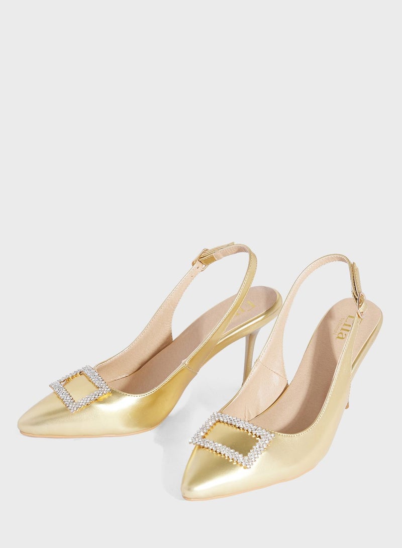 High Heel Metallic Slingback Pump