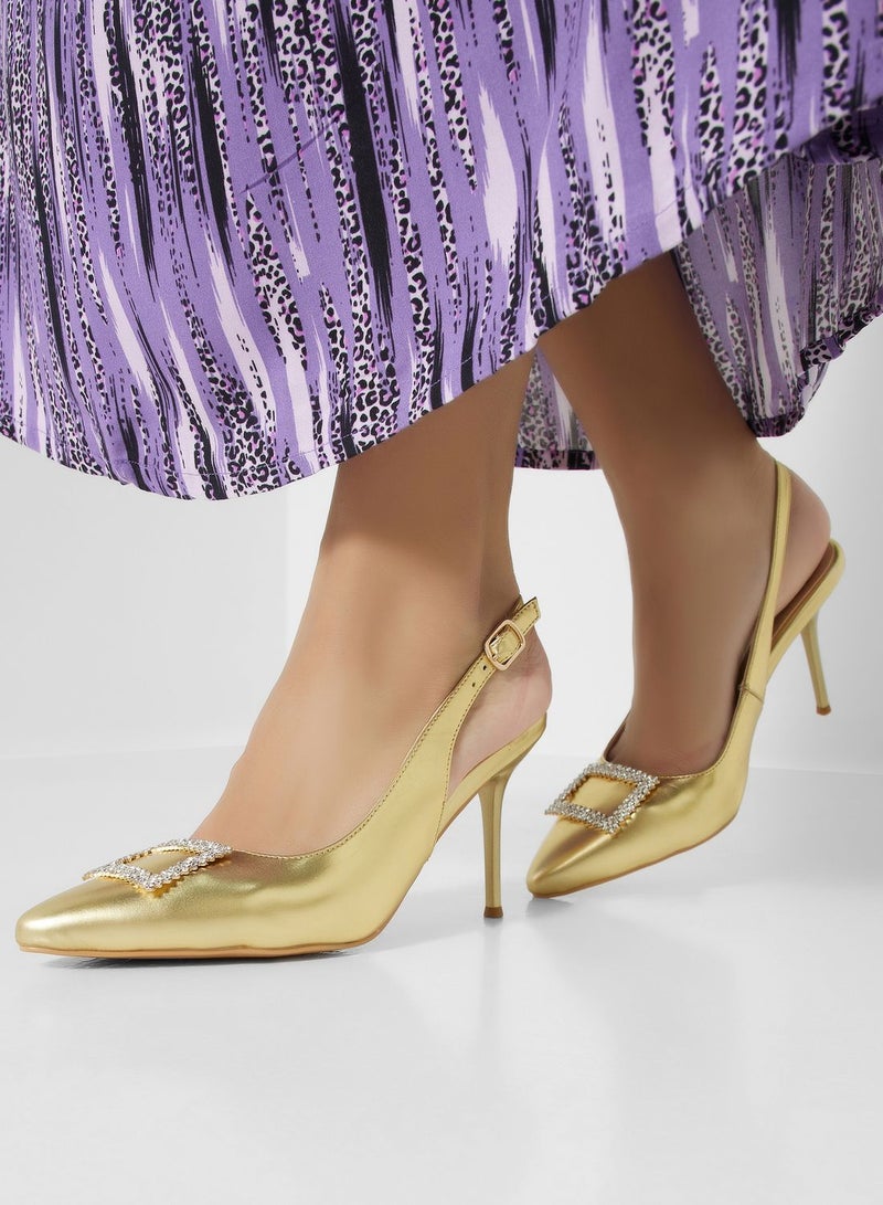 High Heel Metallic Slingback Pump