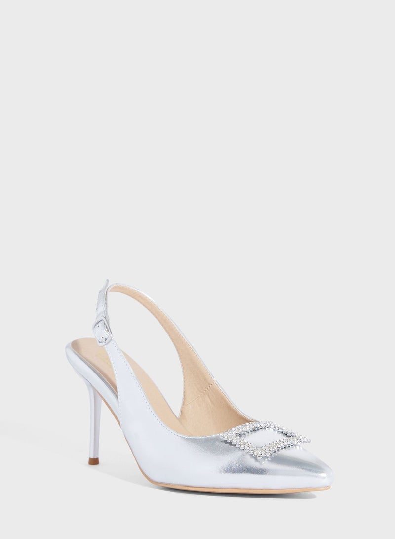 High Heel Metallic Slingback Pump