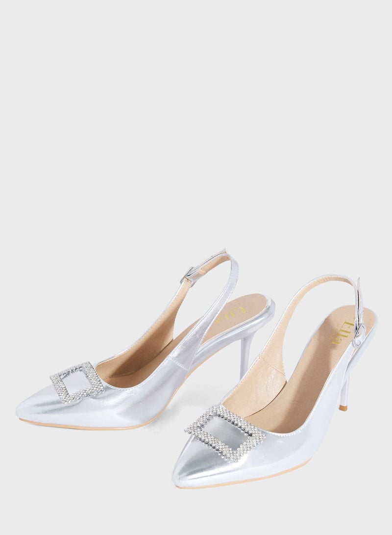 High Heel Metallic Slingback Pump