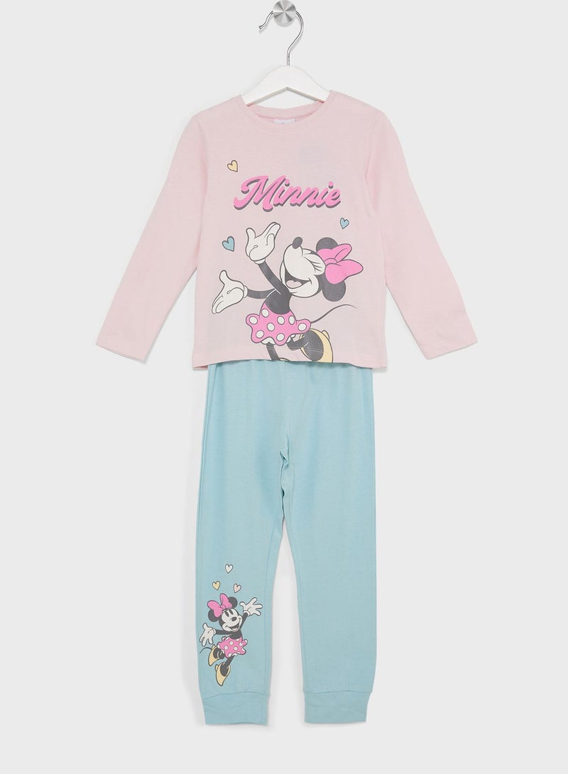 Kids Minnie Mouse Printed T-Shirt & Pyjama Set