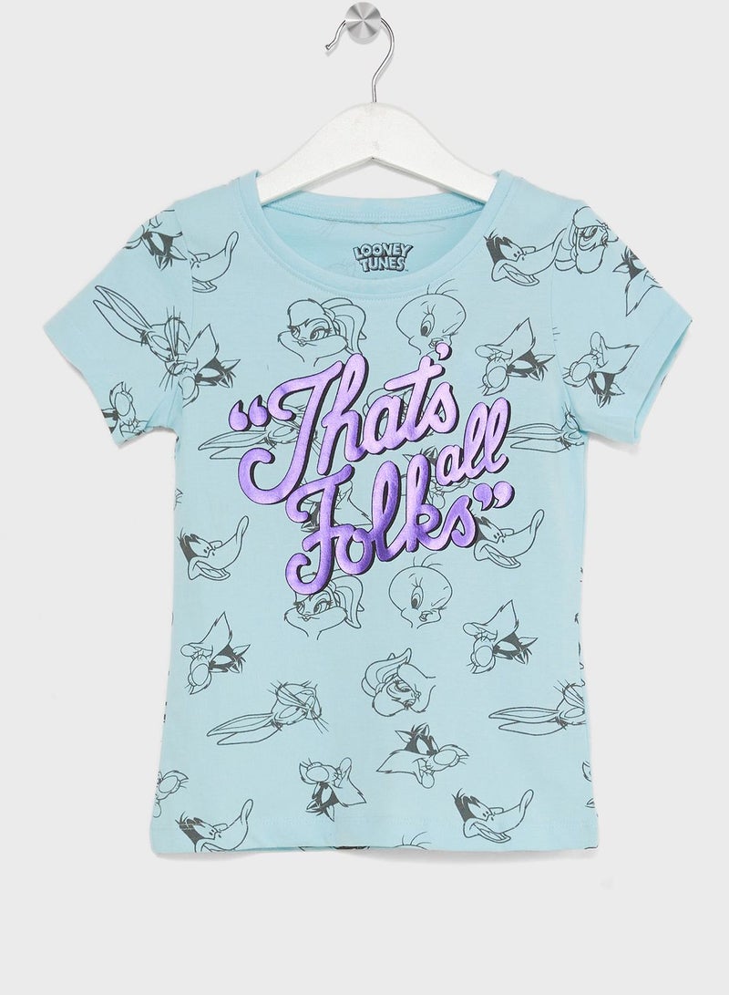 Kids Looney Tunes Printed T-Shirt & Pyjama Set