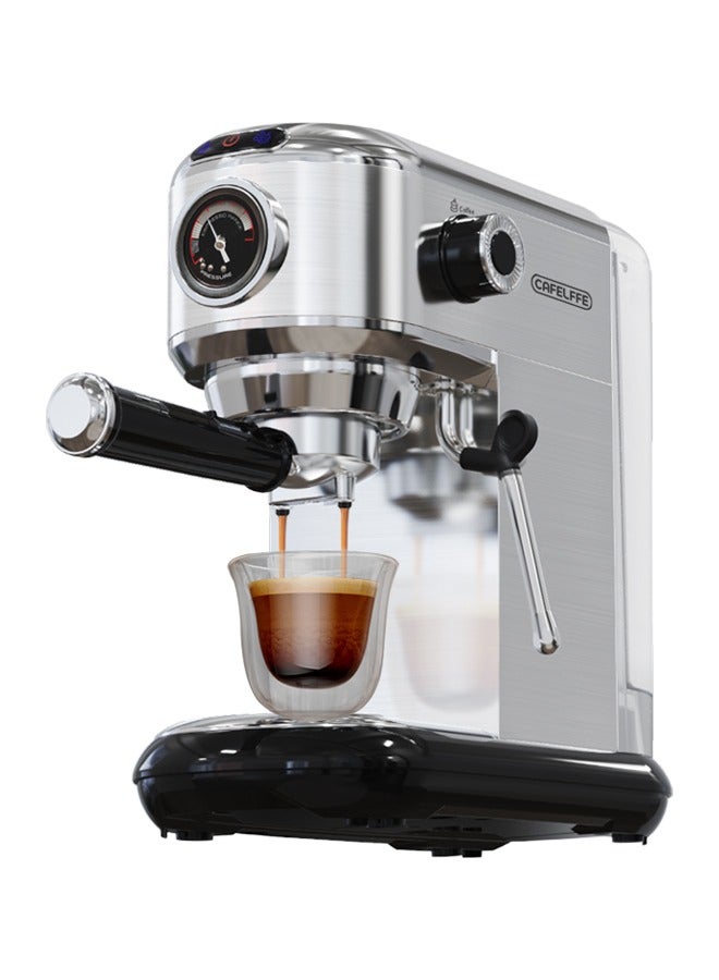 Espresso Coffee Machine with Professional Pressure Gauge and Milk Frother 1450W 1.1L Silver