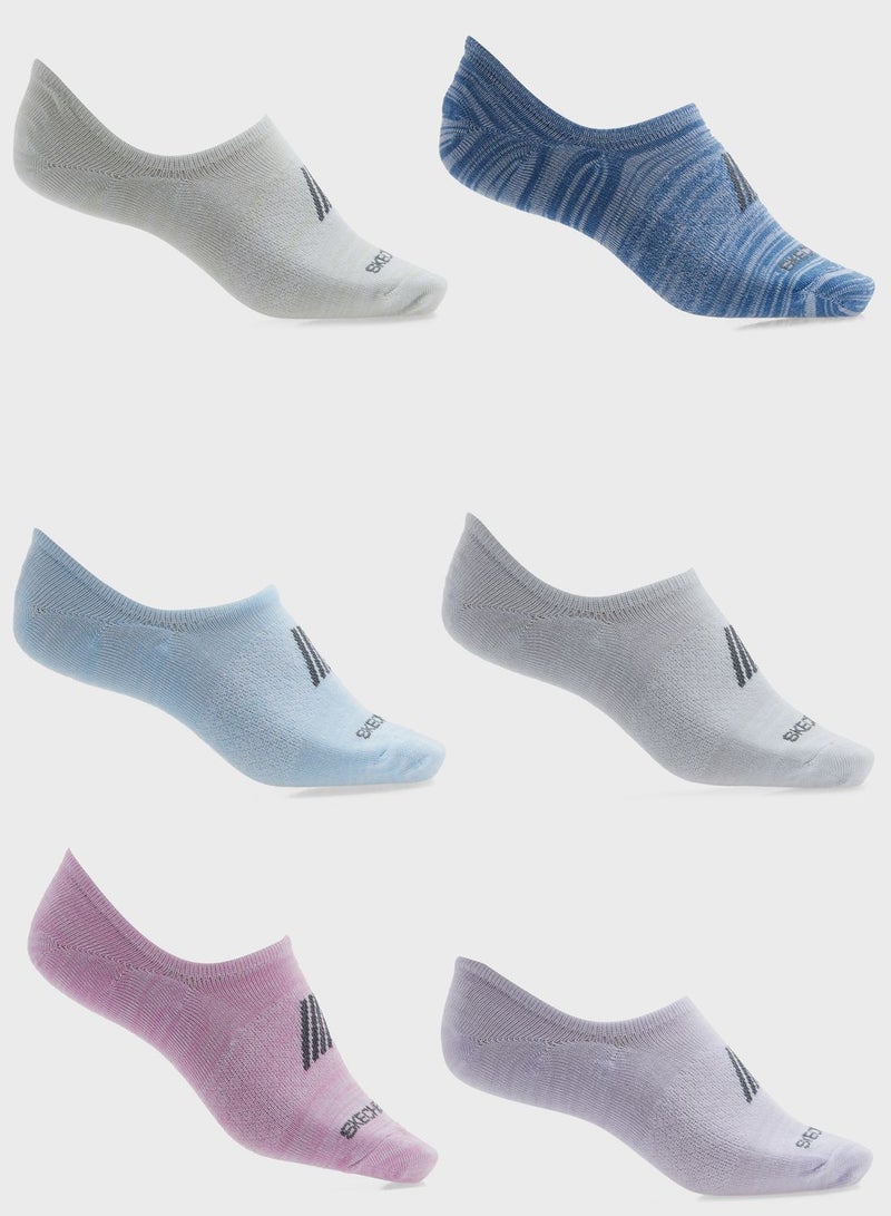 6 Pack Womens Non Terry No Show  Socks