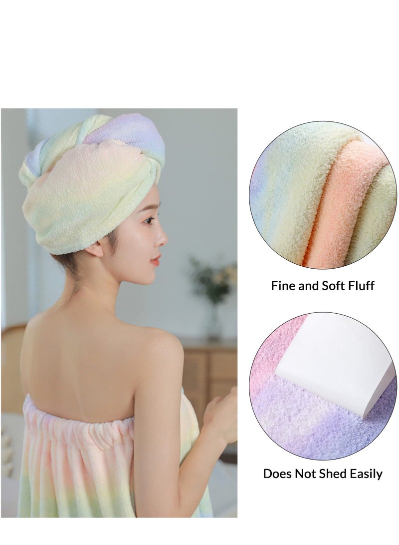 4 Pcs Bath Wrap Towel and Hair Drying Towel Kit, Adjustable Elastic Ultra Absorbent Towel Wrap with Snap Closure Microfiber Soft Coral Fleece Quick Dry Hair Towel Wrap for Women Girl