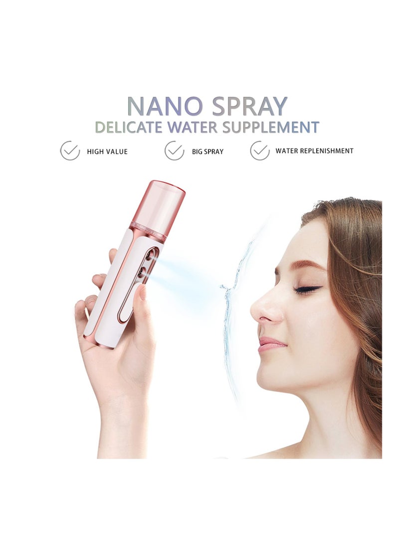 Nano Facial Mister, Portable Mini Steamer with 2 Spray Nozzle, USB Rechargeable, Visual Water Tank, Handy Mist Sprayer for Eyelash Extensions, Skin Care, Daily Makeup, Face Hydrating - Pink