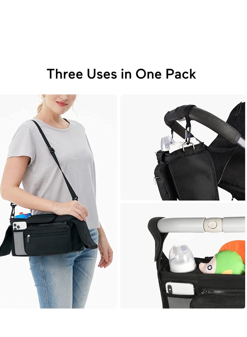 Universal Stroller Organizer with Insulated Cup Holder Detachable Phone Bag & Shoulder Strap, Fits for Stroller like Uppababy, Baby Jogger, Britax, BOB, Umbrella and Pet Stroller
