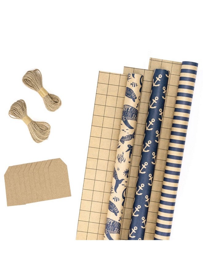 Wrapping Paper Rolls With Tags Jute String Mini Roll 17 Inches X 10 Feet Per Roll Total Of 3 Rolls Navy Blue