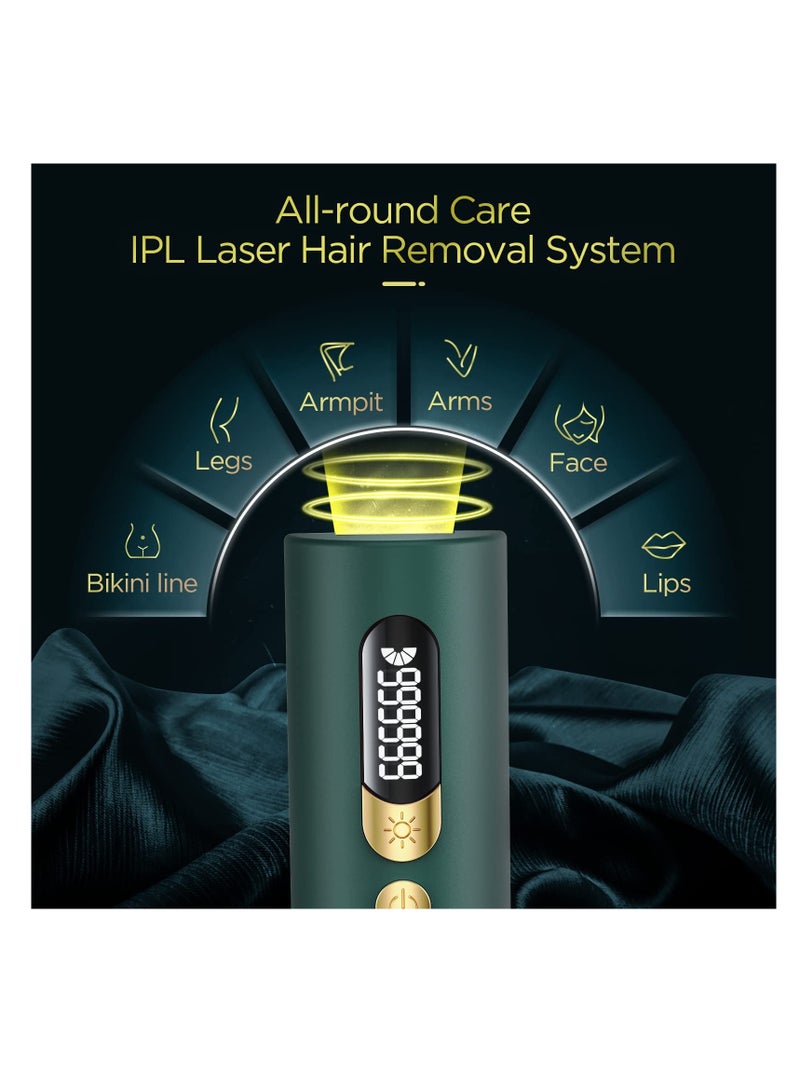 IPL Hair Removal Device Permanent Painless Cylindrical Laser Hair Removal with 2 Modes and 5 Levels for Men and Women Body, Face, Bikini, Home Use (Green)