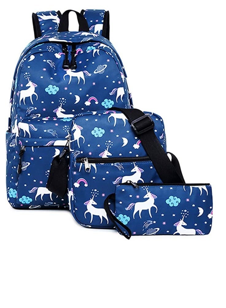 Dream Unicorn School Bag Kids 3-in-1 Bookbag Set Laptop Backpack Lunch Bag Pencil Case Gift for Teen