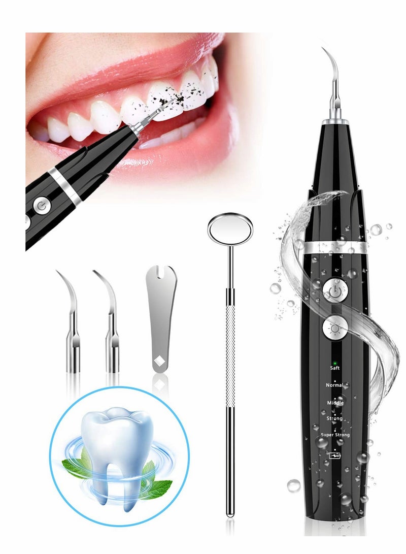 Ultrasonic Tooth Cleaner  Plaque Remover for Teeth Remove Teeth Stain tarter Plaque Calculus  with Led 5 Adjustable Modes 2 Replaceable Clean Heads Safe