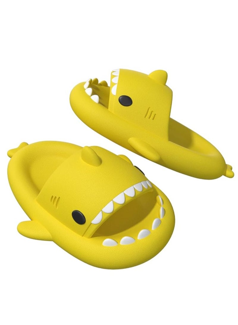 Shark Slippers Kids Shark Themed Cute Slipper Anti-Slip Novelty Open Toe Slides For Boy Girls (Yellow-28EU)