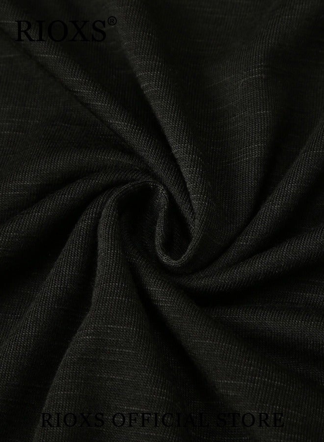 Mens Basic Shirts Cotton Crewneck Tops Casual T-Shirt Arm Zipper Tees Long Sleeve Slim Fit Undershirts HipsterTops For Workout Daily Wear