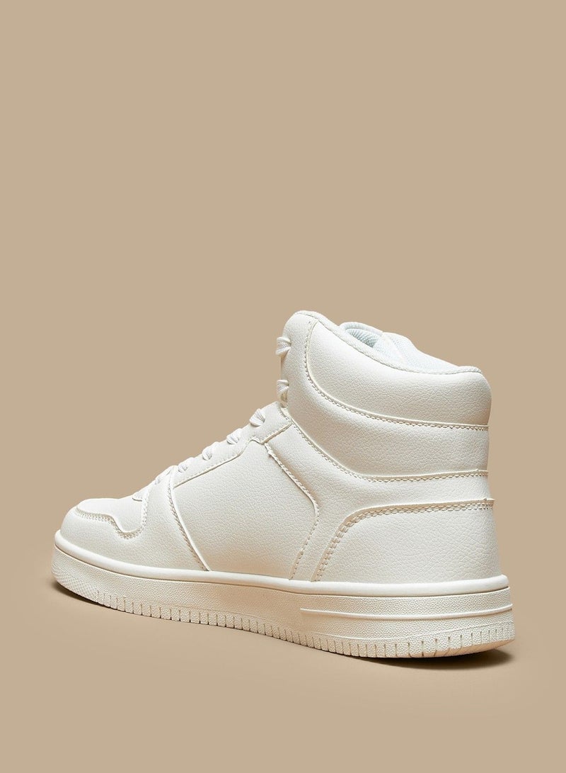 Womens Solid High Top Sneakers with Lace Up Closure