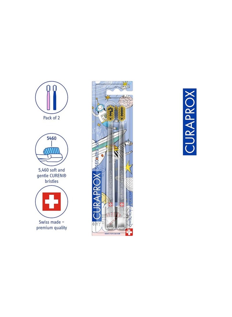 Curaprox Toothbrush CS 5460 Ultra Soft Duo Hento Toto Edition Toothbrush For Adults 5460 CUREN Bristles Curaprox Manual Toothbrush