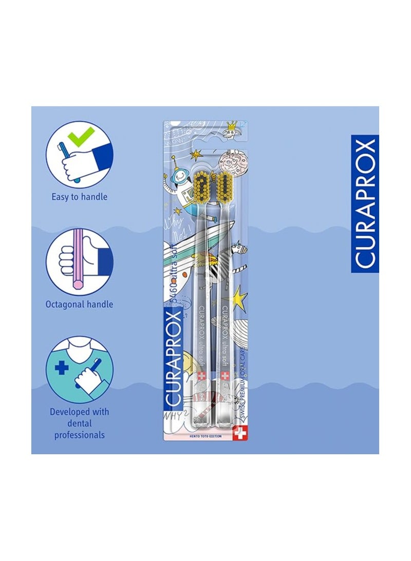 Curaprox Toothbrush CS 5460 Ultra Soft Duo Hento Toto Edition Toothbrush For Adults 5460 CUREN Bristles Curaprox Manual Toothbrush