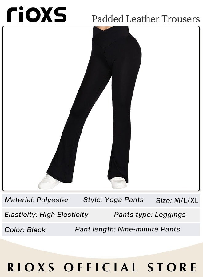 Women's Flare Leggings, Ladies V Crossover Yoga Pants, Tummy Control High-Waisted Wide Leg Trousers, Gym Bootcut Yoga Pants, Bell Bottoms For Women