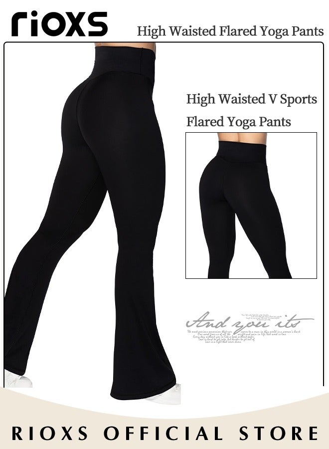 Women's Flare Leggings, Ladies V Crossover Yoga Pants, Tummy Control High-Waisted Wide Leg Trousers, Gym Bootcut Yoga Pants, Bell Bottoms For Women