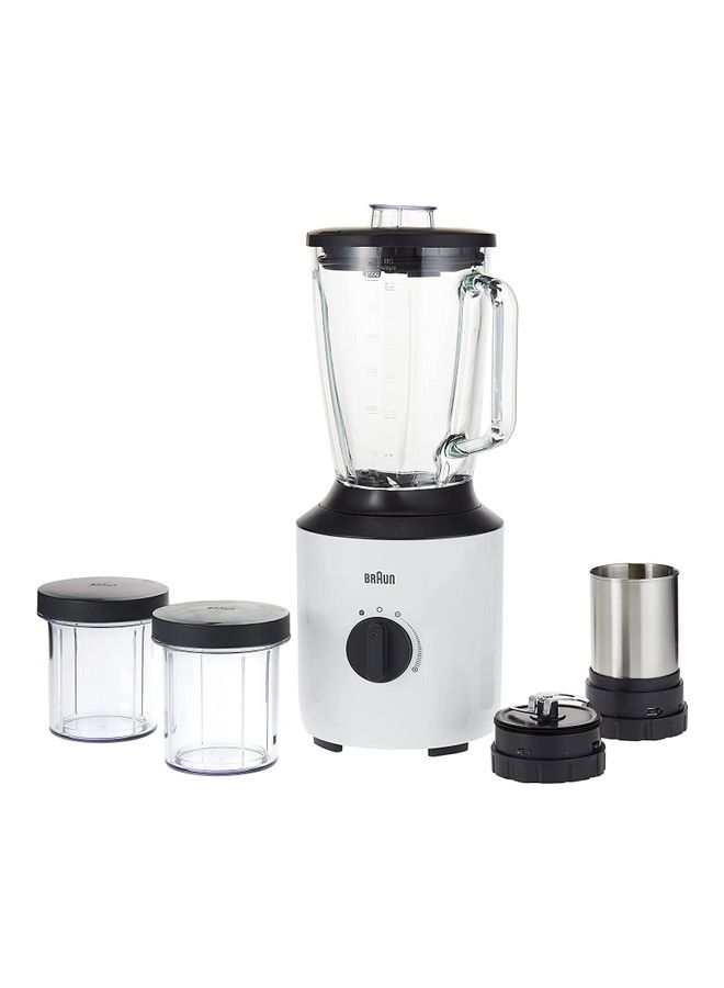 Jug Blender, 1.5L Glass Blender, TriAction Technology Variable Speed And Pulse, 2 Mills Chopper And Grinder, Stainless Steel Blades, Thermo Resistant Glass 1.5 L 800 W ‎JB 3173 White