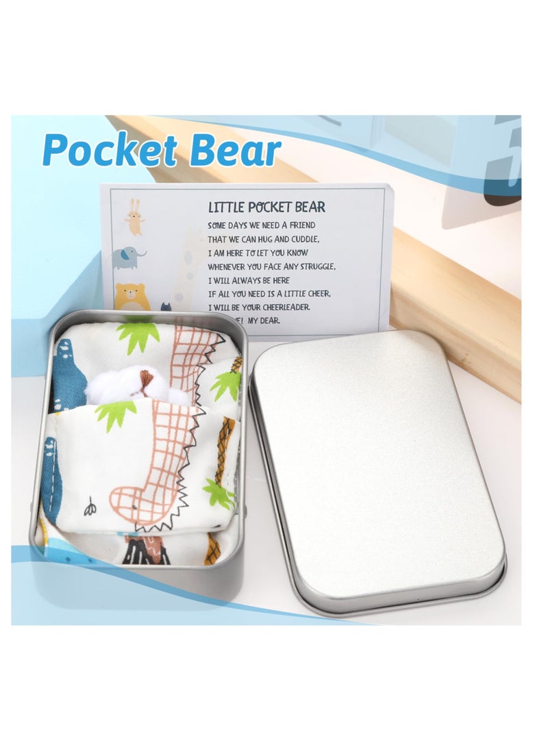A Little Pocket Bear in a Tin Box, Hug Teddy Bear, Mini Animal Pocket Hug Bear, Fuzzy Mini Teddy Bears, for Valentines, Graduation, Birthday, Wedding (White)