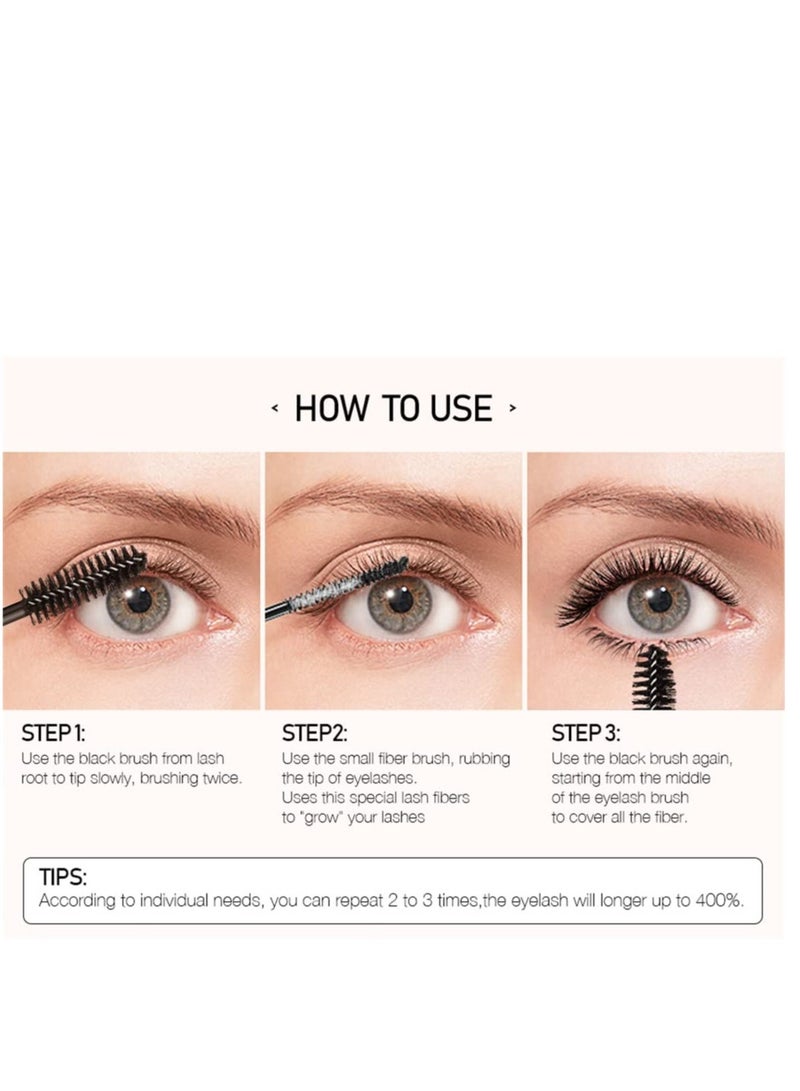Double Head Mascara, 2 in 1 Mascara, with Big and Small Brush, for Fine Short Eyelash, Smudge-proof, No Clumping, No Flaking, Waterproof Extra Long Lash Eyelashes, Voluminous Eyelashes