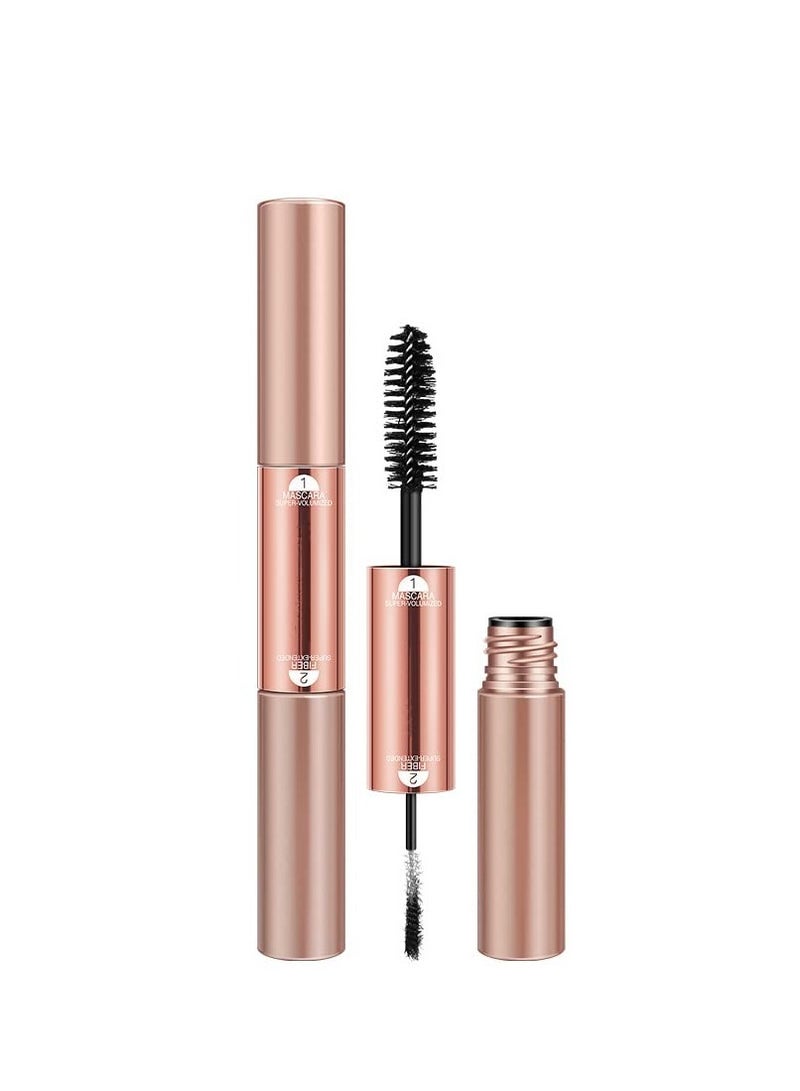 Double Head Mascara, 2 in 1 Mascara, with Big and Small Brush, for Fine Short Eyelash, Smudge-proof, No Clumping, No Flaking, Waterproof Extra Long Lash Eyelashes, Voluminous Eyelashes