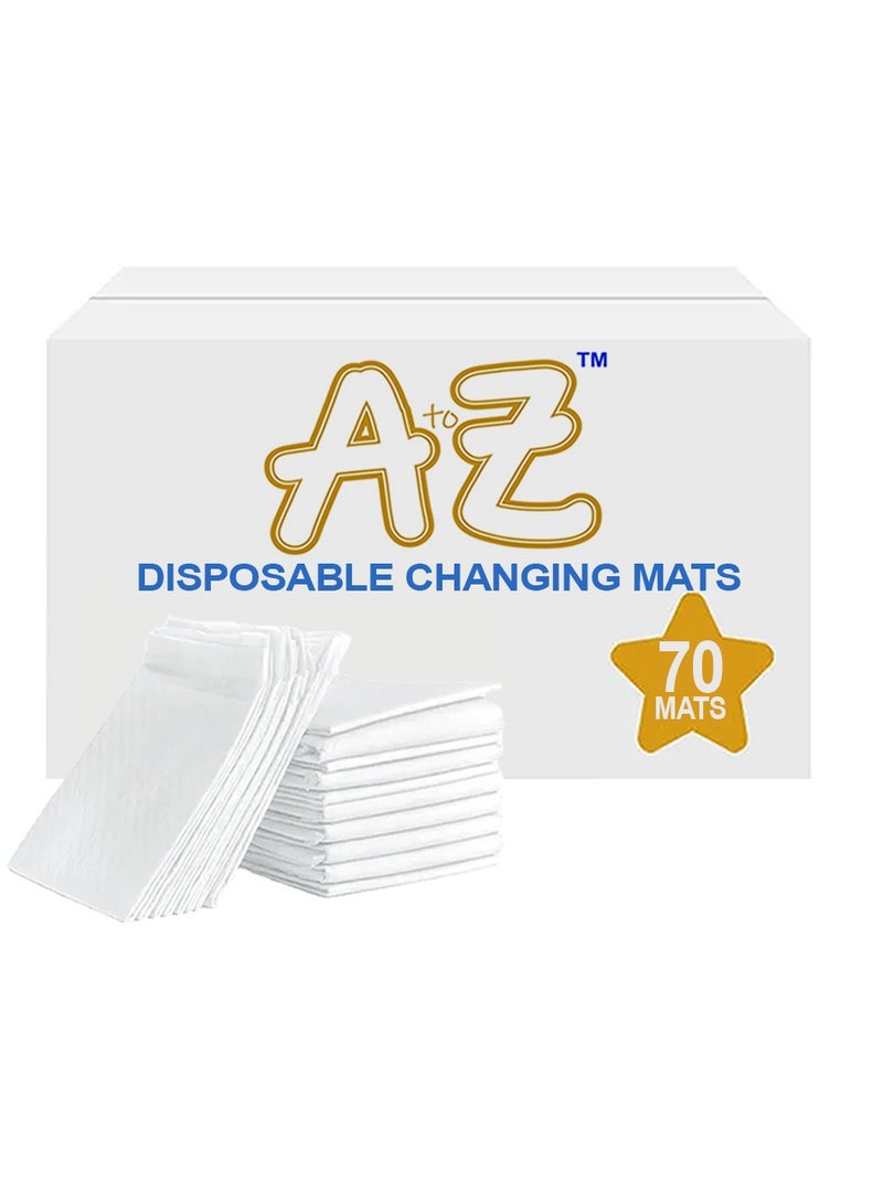 A to Z - Disposable Changing Mat size (45cm x 60cm) Large- Premium Quality for Baby Soft Ultra Absorbent Waterproof - Large Pack of 70 - White