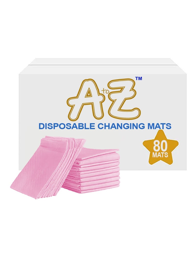 A to Z - Disposable Changing Mat size (45cm x 60cm) Large- Premium Quality for Baby Soft Ultra Absorbent Waterproof - Pack of 80 - Pink