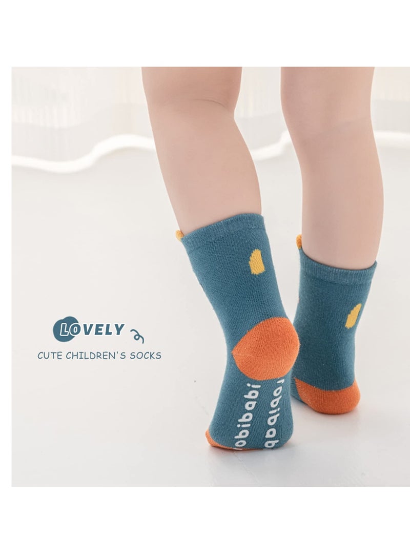 Toddler Non Slip Socks, Animal Grip Tube Baby Socks Anti-Skid Cartoon Crew Socks 5 Pairs  M Size