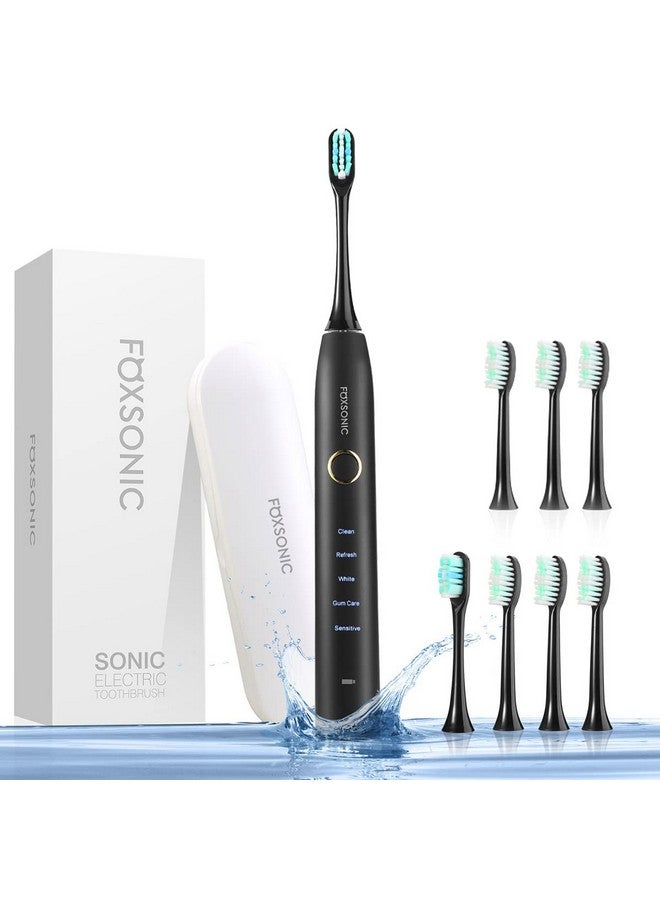 Sonic Rechargeable Electric Toothbrush 5 Modes With 2 Mins Build In Timer Dentists Recommend 7 Brush Heads Travel Case (Black1)