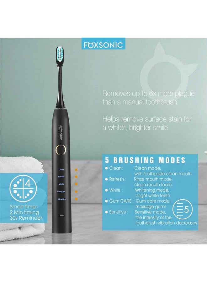Sonic Rechargeable Electric Toothbrush 5 Modes With 2 Mins Build In Timer Dentists Recommend 7 Brush Heads Travel Case (Black1)