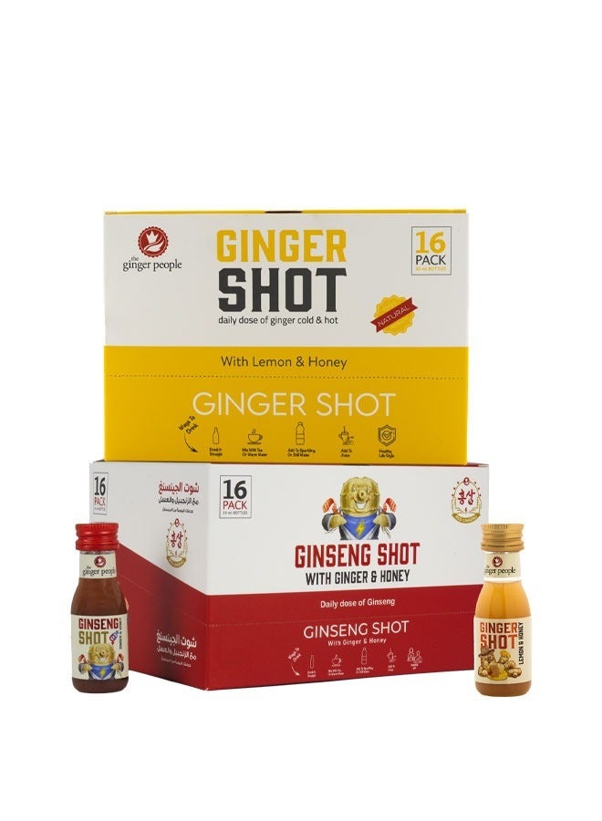 Ginger Beverages Set 16pc Ginger Shot - 30ml With 16pc Ginseng Shot30ml
