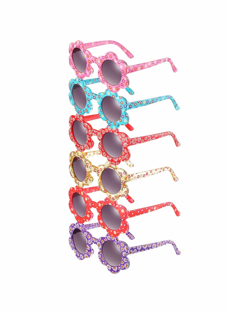 6 Pcs Flower Kids Sunglasses Round Sunglasses Colorful Flower Shaped Party Sunglasses for Toddler Kids Boys Girl Travel Outdoor Photography