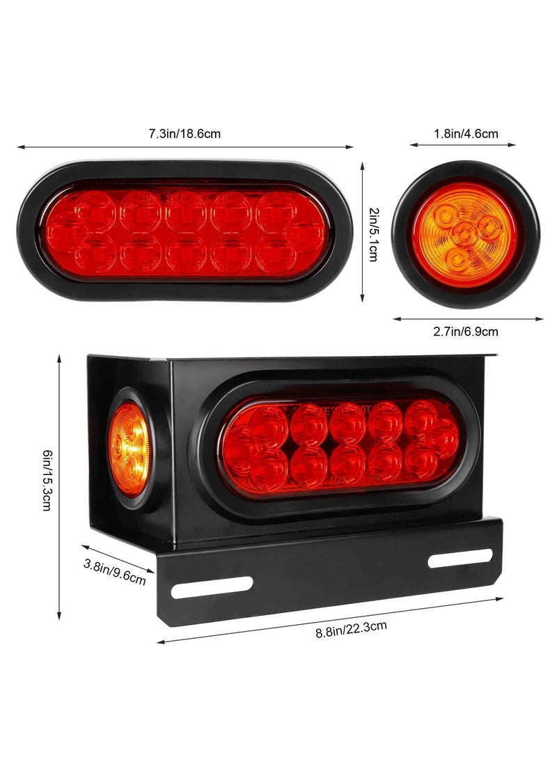 Trailer Light Boxes, 2PCS Steel Waterproof Trailer Tail Lights with 2 Inch Round Yellow Side Marker Lights and 6 Inch Oval Red LED Trailer Light (Red Yellow)