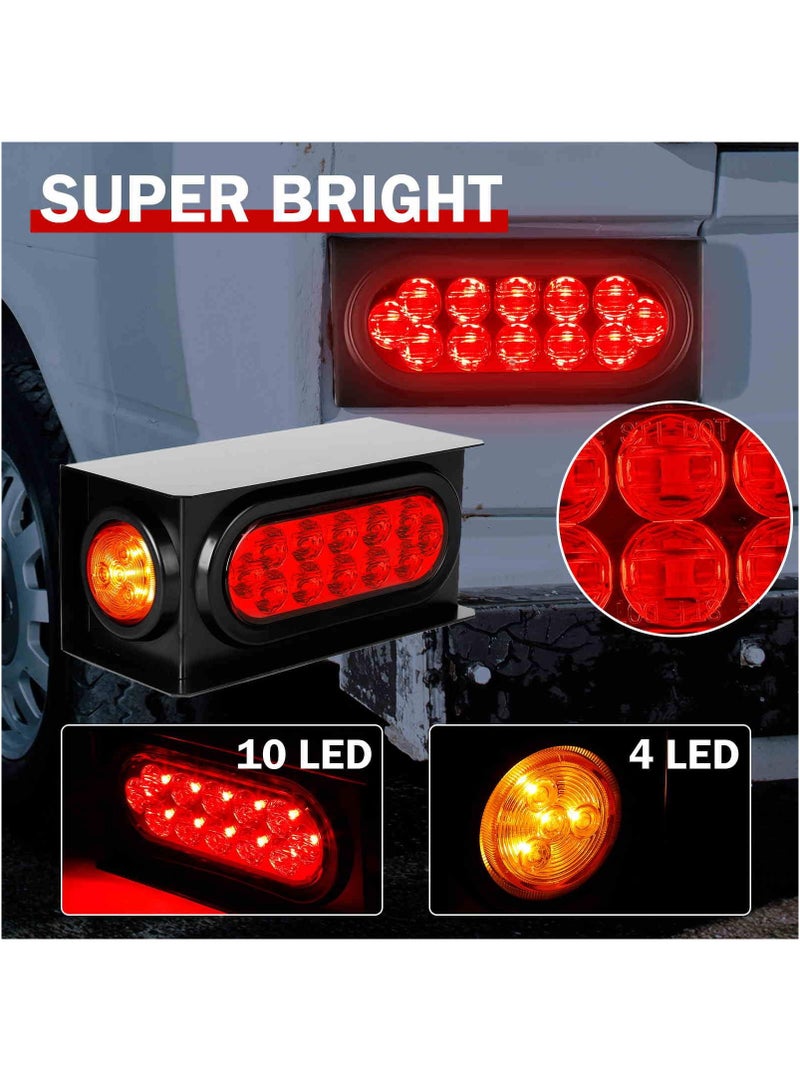 Trailer Light Boxes, 2PCS Steel Waterproof Trailer Tail Lights with 2 Inch Round Yellow Side Marker Lights and 6 Inch Oval Red LED Trailer Light (Red Yellow)